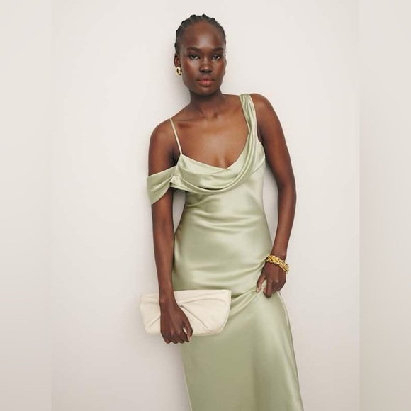 Reformation 4 NWT Ronda Silk Maxi Dress in Dried Herbs Green - Picture 3 of 15